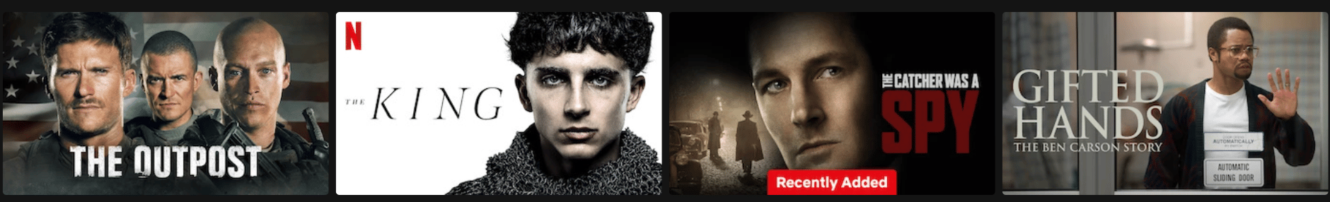 Four thumbnails from Netflix - all with pictures of men only
